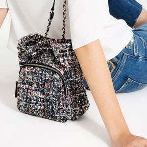 ZARA Tweed Chain Mini Backpack.